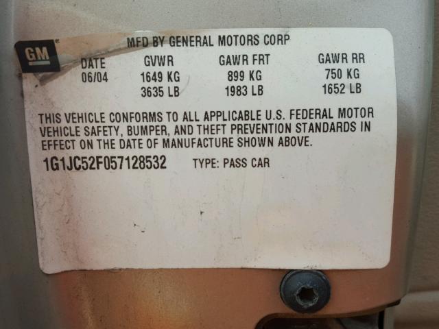 1G1JC52F057128532 - 2005 CHEVROLET CAVALIER TAN photo 10