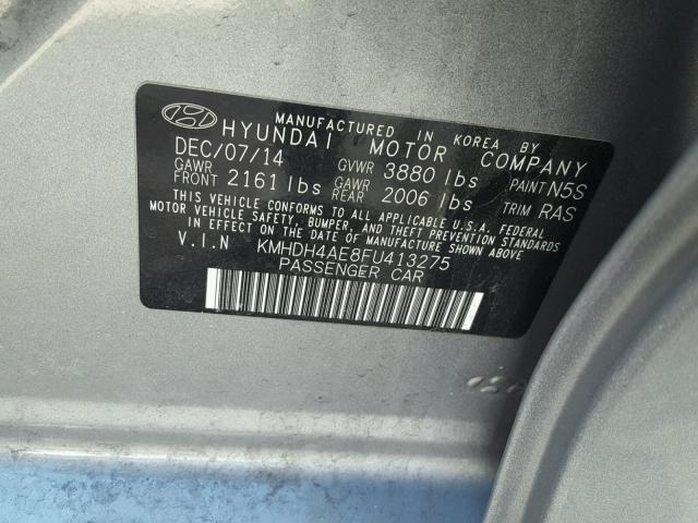 KMHDH4AE8FU413275 - 2015 HYUNDAI ELANTRA SE SILVER photo 10