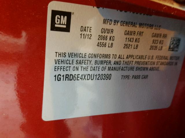 1G1RD6E4XDU120390 - 2013 CHEVROLET VOLT RED photo 10