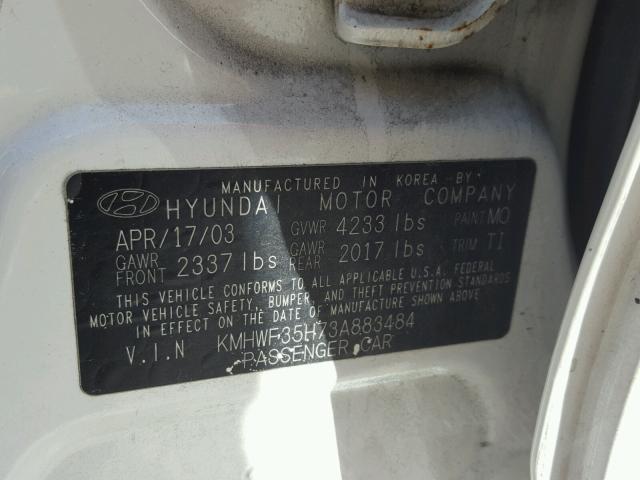 KMHWF35H73A883484 - 2003 HYUNDAI SONATA GLS WHITE photo 10