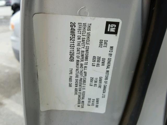 2G4WF521131128439 - 2003 BUICK REGAL GS Argent photo 10