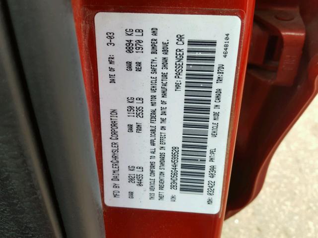 2B3HD56G44H599528 - 2004 DODGE INTREPID E RED photo 10