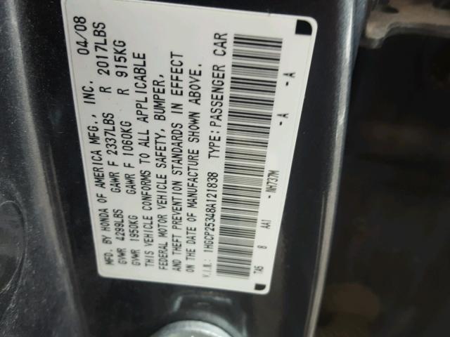 1HGCP25348A121838 - 2008 HONDA ACCORD LX GRAY photo 10