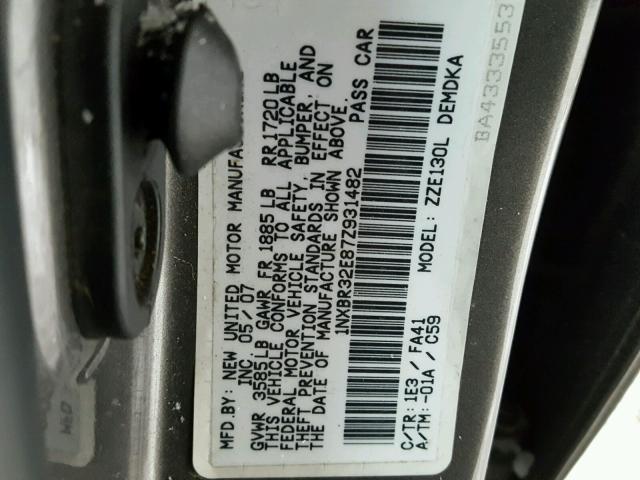 1NXBR32E87Z931482 - 2007 TOYOTA COROLLA CE GRAY photo 10