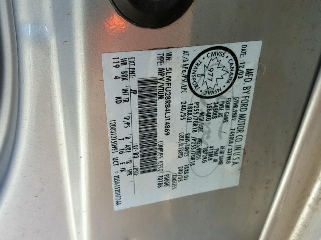 5LMFU28R84LJ14869 - 2004 LINCOLN NAVIGATOR SILVER photo 10