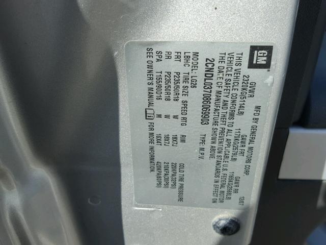 2CNDL037086069903 - 2008 CHEVROLET EQUINOX SP SILVER photo 10