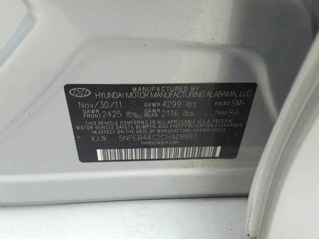 5NPEB4AC2CH428983 - 2012 HYUNDAI SONATA GLS SILVER photo 10