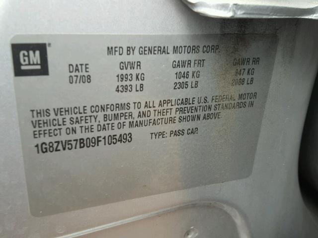 1G8ZV57B09F105493 - 2009 SATURN AURA XR SILVER photo 10