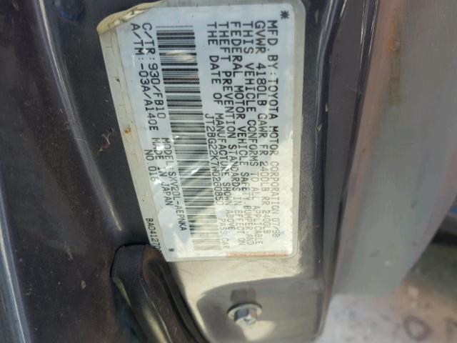 JT2BG22K7W0260850 - 1998 TOYOTA CAMRY CE GRAY photo 10