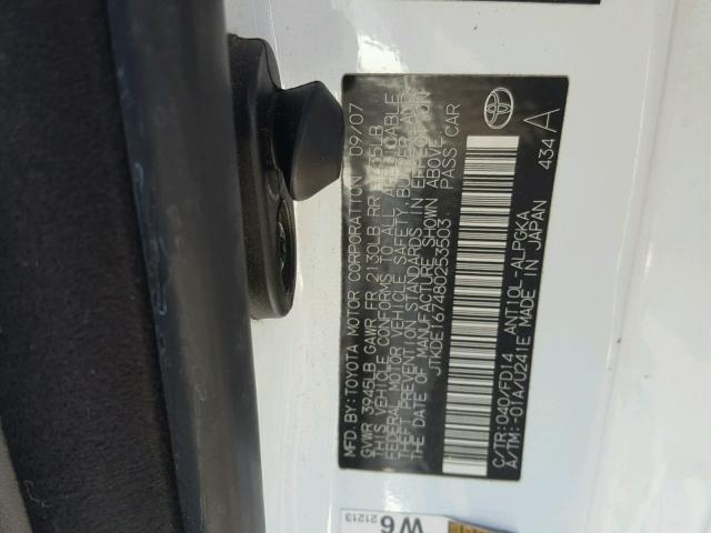 JTKDE167480253503 - 2008 TOYOTA SCION TC 白色 照片 10