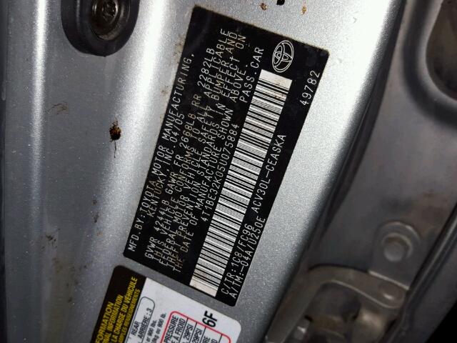 4T1BE32K05U075884 - 2005 TOYOTA CAMRY LE SILVER photo 10