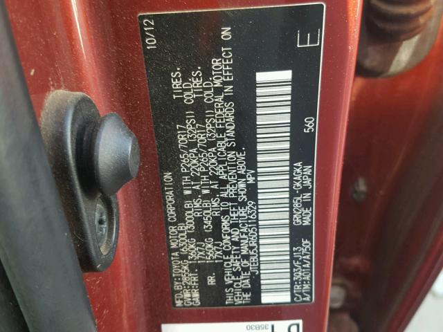 JTEBU5JR6D5116329 - 2013 TOYOTA 4RUNNER SR MAROON photo 10