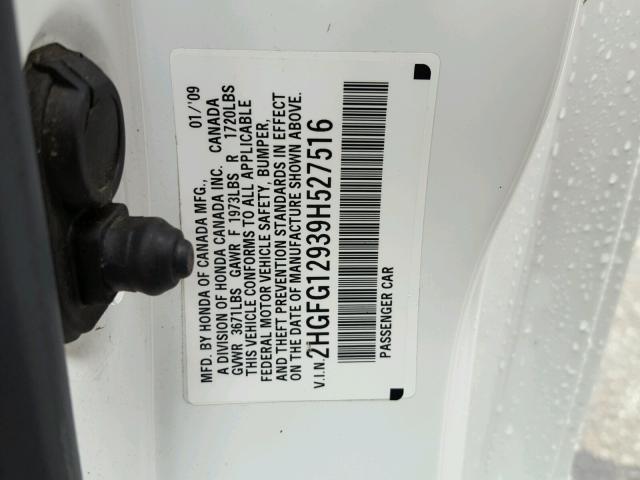2HGFG12939H527516 - 2009 HONDA CIVIC EXL 白色 照片 10