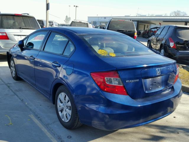 2HGFB2F51CH512001 - 2012 HONDA CIVIC LX BLUE photo 3