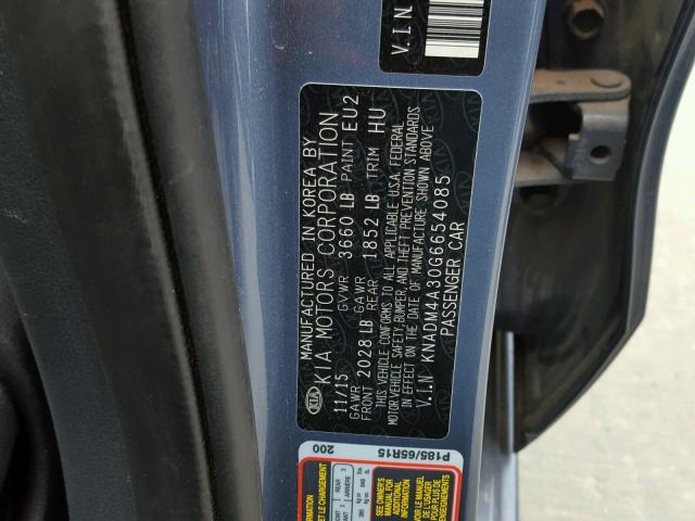 KNADM4A30G6654085 - 2016 KIA RIO LX Կապույտ լուսանկար 10