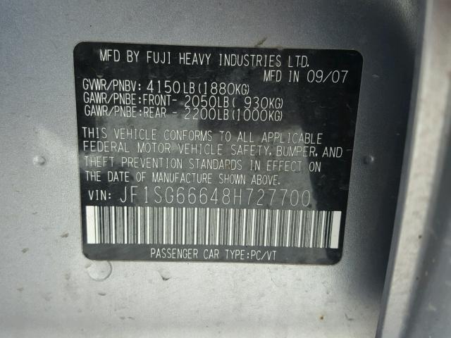 JF1SG66648H727700 - 2008 SUBARU FORESTER S 灰色 照片 10