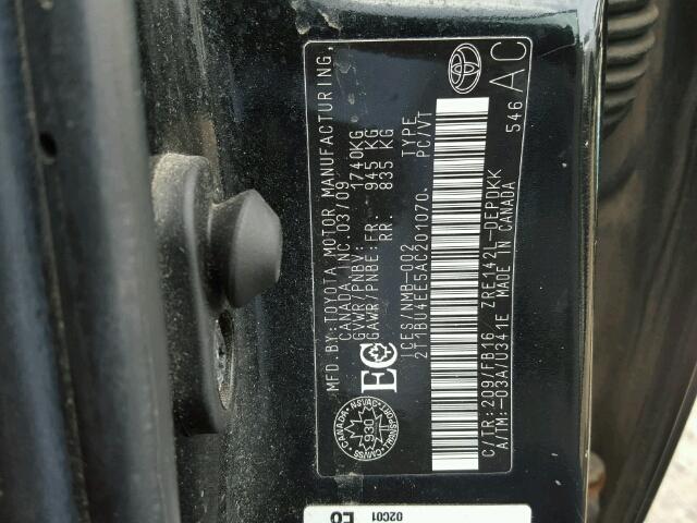 2T1BU4EE5AC201070 - 2010 TOYOTA COROLLA BA BLACK photo 10