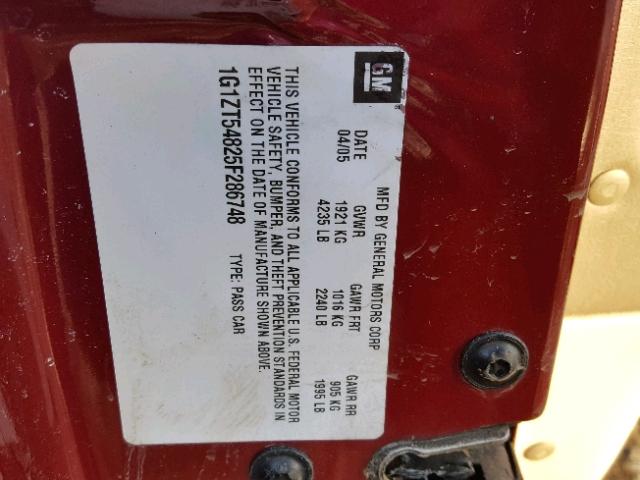 1G1ZT54825F286748 - 2005 CHEVROLET MALIBU LS მუქწითელი ფოტო 10