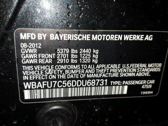 WBAFU7C56DDU68731 - 2013 BMW 535 XI BLACK photo 10