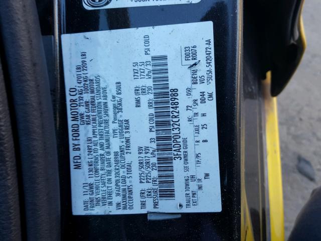 3FADP0L32CR248988 - 2012 FORD FUSION HYB YELLOW photo 10