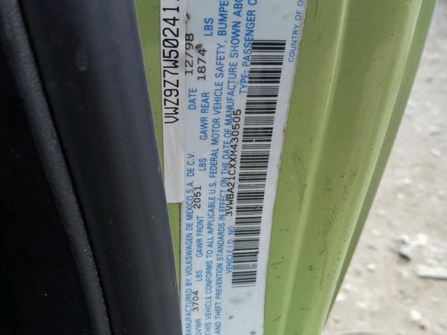 3VWBA21CXXM430505 - 1999 VOLKSWAGEN NEW BEETLE Yaşıl foto 10