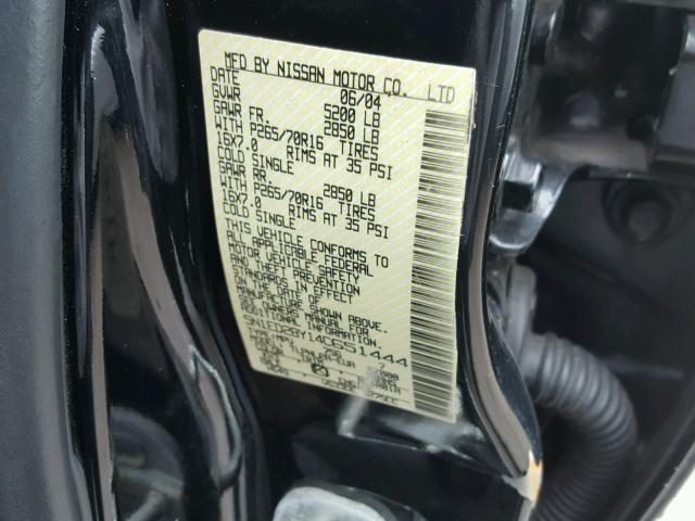 5N1ED28Y14C651444 - 2004 NISSAN XTERRA XE BLACK photo 10