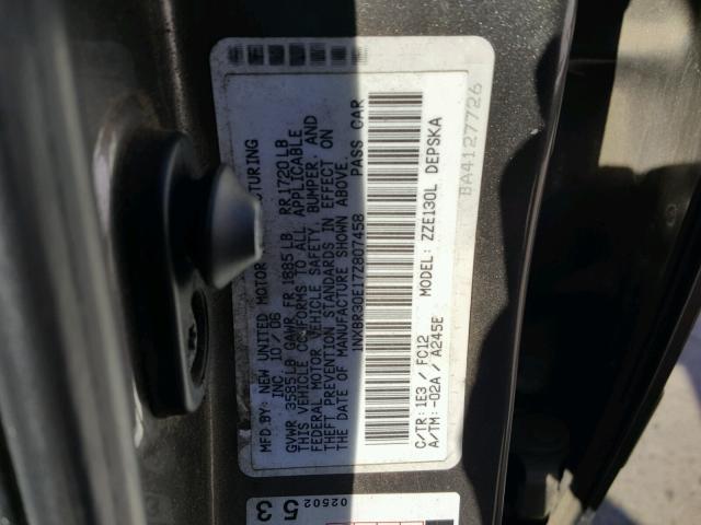 1NXBR30E17Z807458 - 2007 TOYOTA COROLLA CE CHARCOAL photo 10