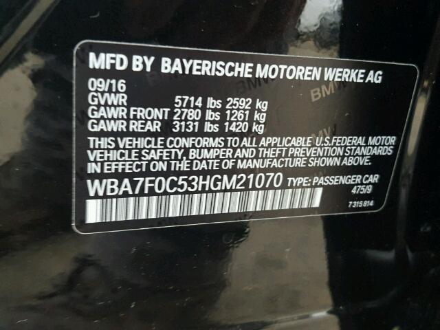 WBA7F0C53HGM21070 - 2017 BMW 750 I BLACK photo 10