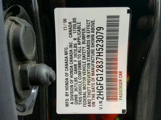 2HGFG12837H523079 - 2007 HONDA CIVIC EX შავი ფოტო 10