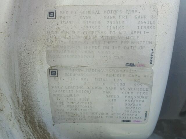 1G1BL53E0PR107407 - 1993 CHEVROLET CAPRICE CL 白色 照片 10