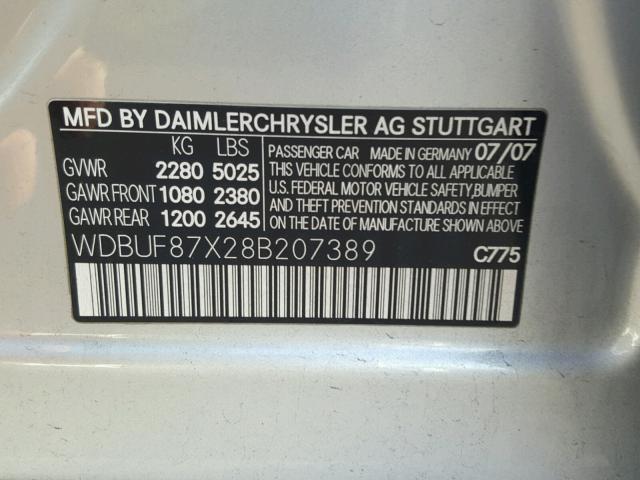 WDBUF87X28B207389 - 2008 MERCEDES-BENZ E 350 4MAT SILVER photo 10