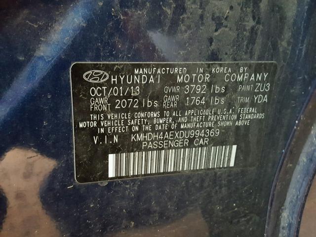 KMHDH4AEXDU994369 - 2013 HYUNDAI ELANTRA GL BLUE photo 10