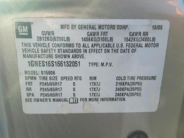 1GNES16S166132051 - 2006 CHEVROLET TRAILBLAZE SILVER photo 10