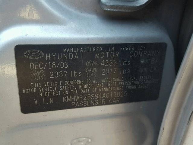 KMHWF25S94A013825 - 2004 HYUNDAI SONATA GL SILVER photo 10