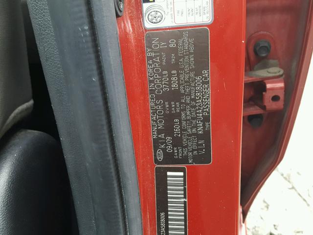 KNAFU4A23A5818006 - 2010 KIA FORTE EX BURGUNDY photo 10