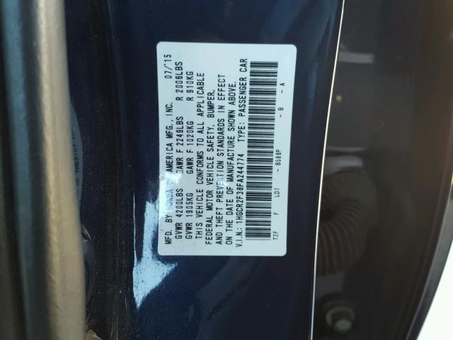 1HGCR2F38FA244774 - 2015 HONDA ACCORD LX BLUE photo 10