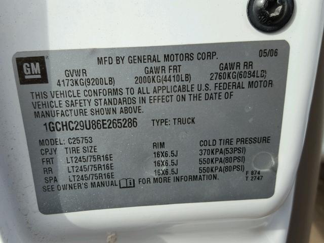 1GCHC29U86E265286 - 2006 CHEVROLET SILVERADO WHITE photo 10