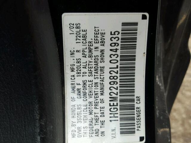 1HGEM22982L034935 - 2002 HONDA CIVIC EX შავი ფოტო 10