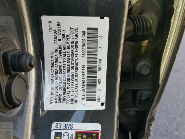 2HGFA1F62BH521844 - 2011 HONDA CIVIC LX-S CHARCOAL photo 10