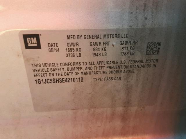 1G1JC5SH3E4210113 - 2014 CHEVROLET SONIC LT SILVER photo 10