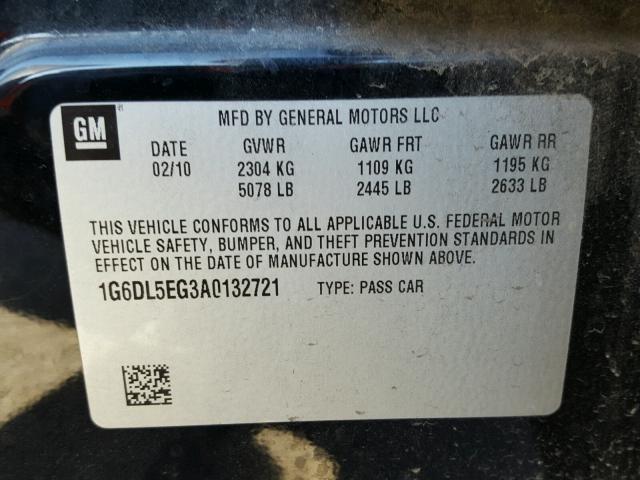 1G6DL5EG3A0132721 - 2010 CADILLAC CTS PERFOR أسود صورة 10