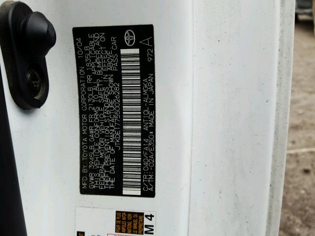 JTKDE177550026282 - 2005 TOYOTA SCION TC 白色 照片 10