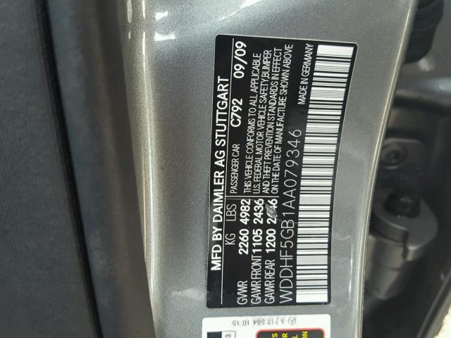 WDDHF5GB1AA079346 - 2010 MERCEDES-BENZ E 350 GRAY photo 10