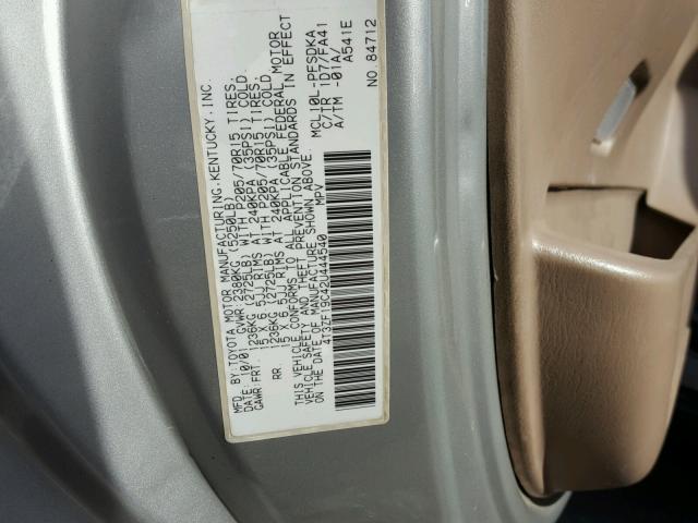 4T3ZF19C42U444540 - 2002 TOYOTA SIENNA CE SILVER photo 10