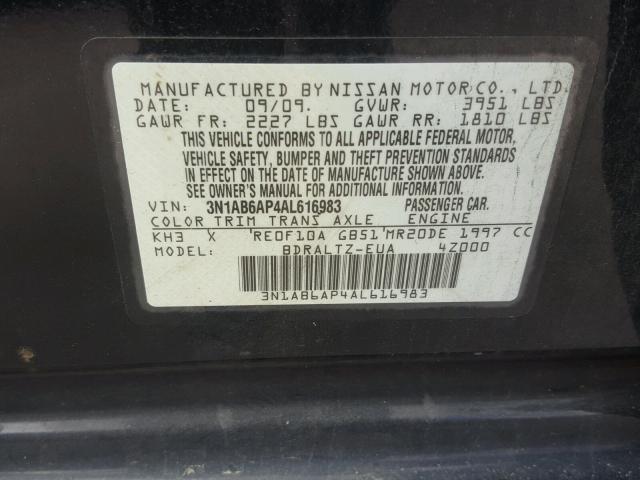 3N1AB6AP4AL616983 - 2010 NISSAN SENTRA 2.0 BLACK photo 10