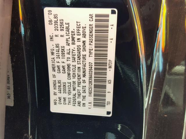 1HGCS12839A026407 - 2009 HONDA ACCORD EXL BLACK photo 10