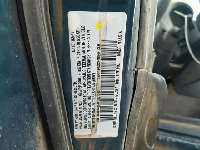 4S3BK435XV6321548 - 1997 SUBARU LEGACY L GREEN photo 10