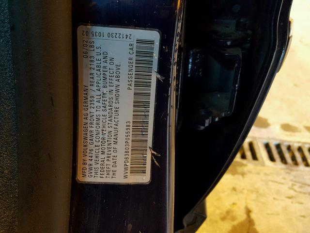 WVWPD63B03P055983 - 2003 VOLKSWAGEN PASSAT GLS BLUE photo 10