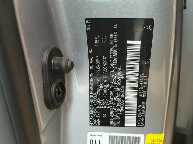 5TDKK3DC7FS638356 - 2015 TOYOTA SIENNA LE SILVER photo 10