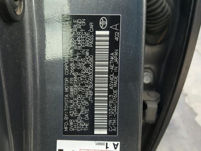 JTNBF3EK6B3006580 - 2011 TOYOTA CAMRY BASE CHARCOAL photo 10